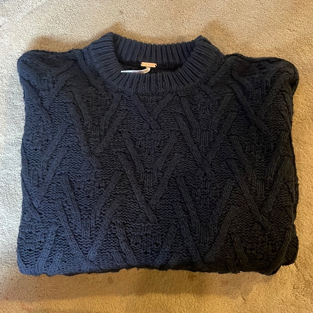 Free People Midnight Textured Crew Neck Sweater